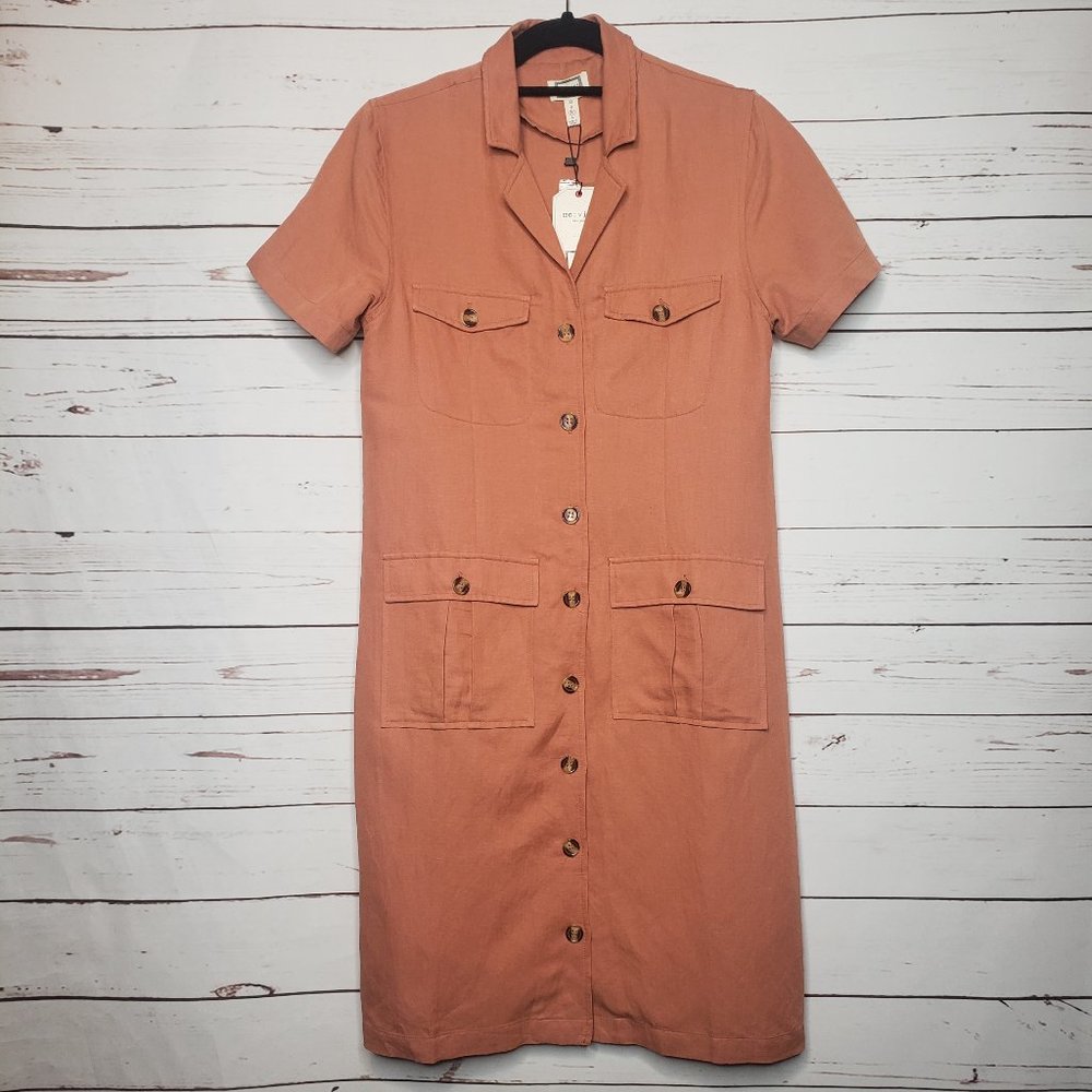 Mo:Vint Linen Blend Button Down Cargo Dress